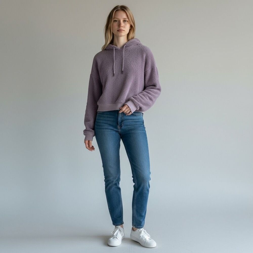 NWT Adore me Solid Purple Lounge cropped hoodie size L long sleeve drawstring